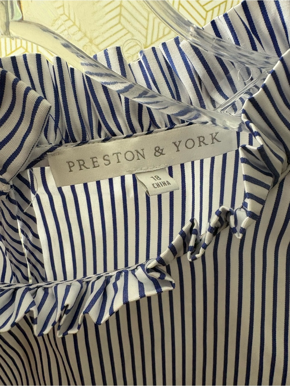 Preston & York Striped Sleeveless Ruffle Neck Top - Blue/White size 18 - Picture 2 of 4